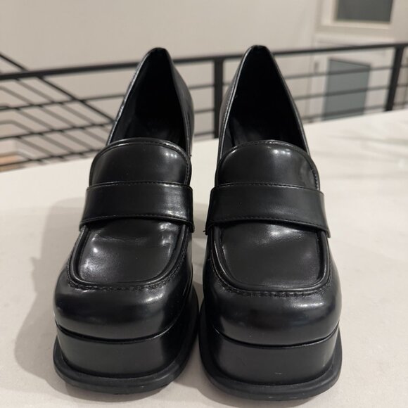 H&M Black Leather Platform Heeled Loafers - Picture 3 of 11